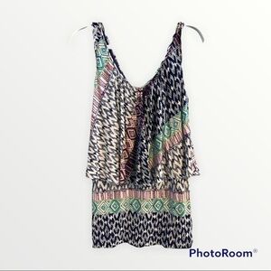 NEW PLENTY BY TRACY REESE Tiered Multi Print Tunic Tank Top, Size Mediun